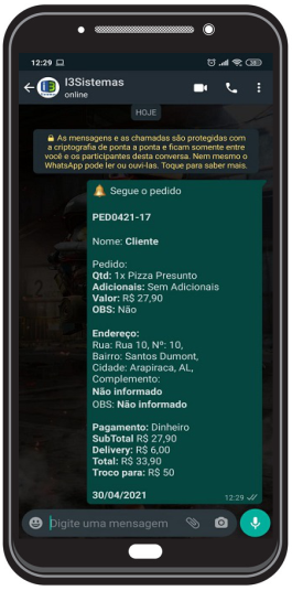 Mensagem automática com um link para o cardápio online